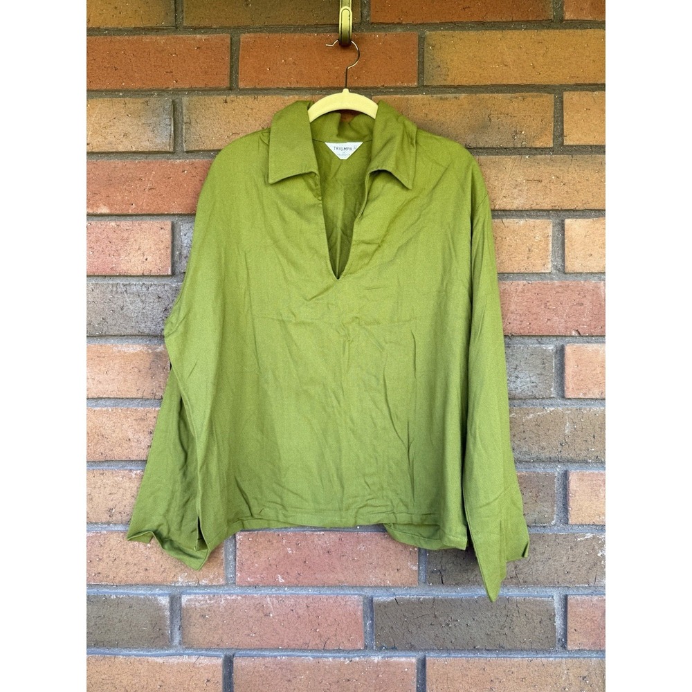Triumph Of California Blouse Women's Large Green V Neck 60's 70s‎ Disco Hippie
